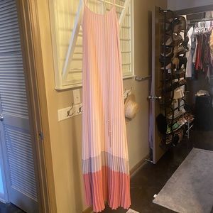 Blush pleated maxi dress with gold chain belt. Size small.